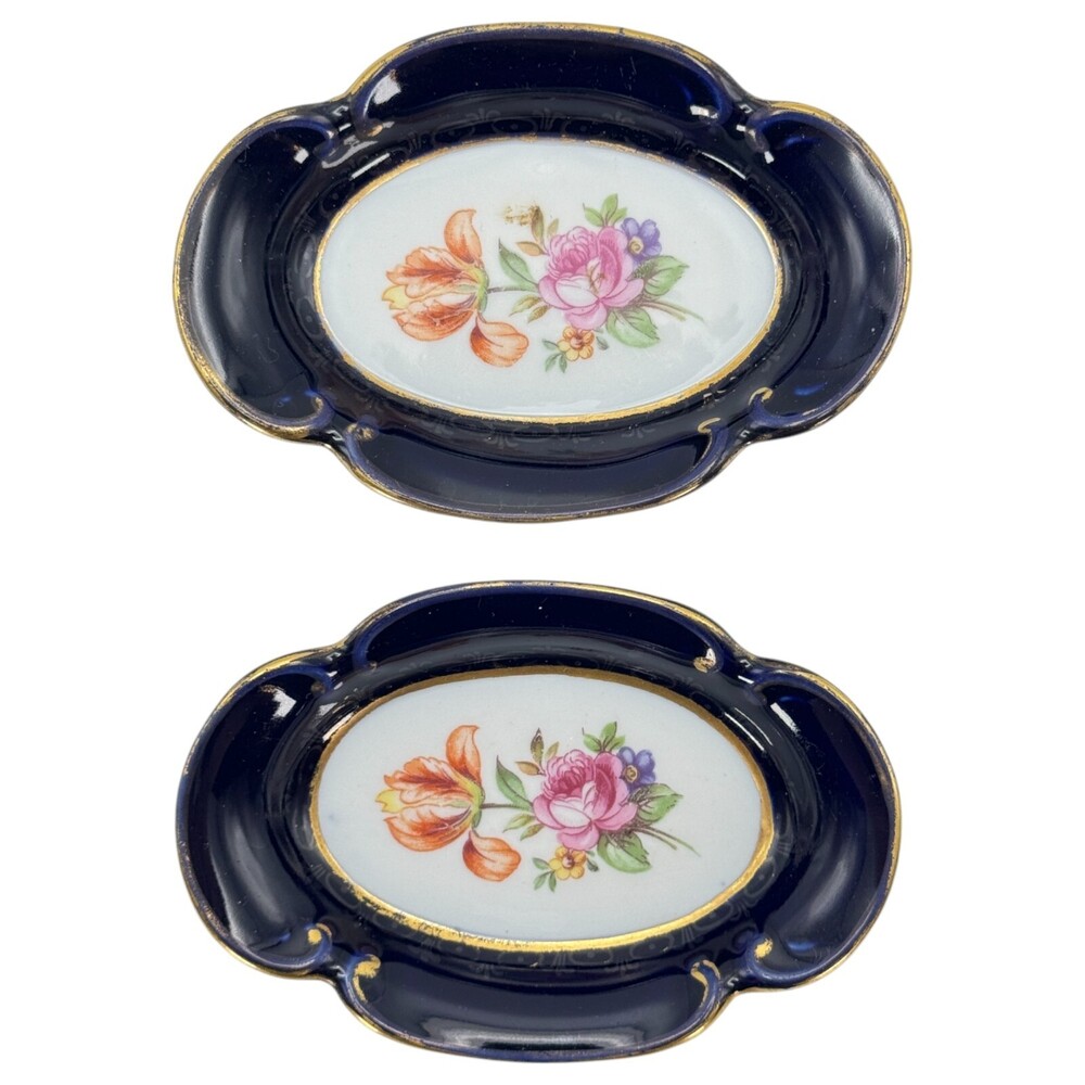 2 Porcelain Trinket Dish Echt Kobalt Cobalt Blue Gold Germany Decorative Flower